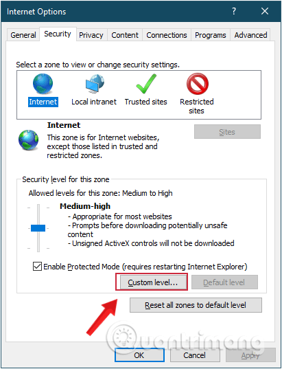 Click tìm vào nút Custom Level... trong tab Security