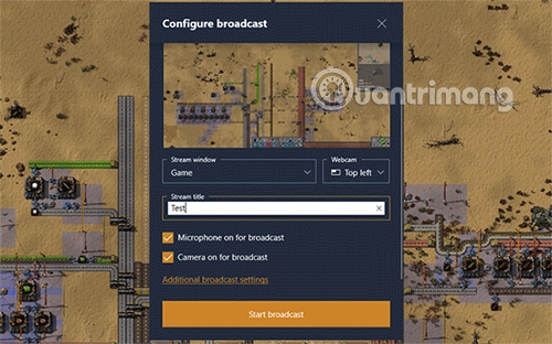Nhấp vào Start Broadcasting để bắt đầu stream