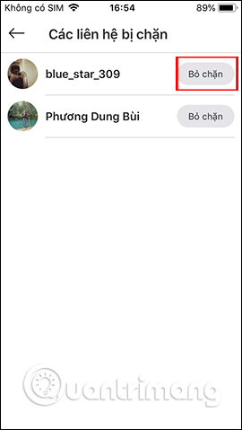 Bỏ chặn tài khoản