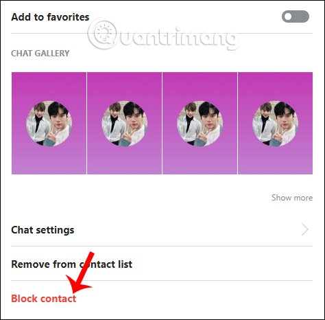Nhấn Block contact
