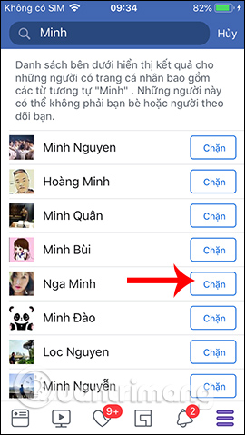 Nhấn nút Chặn