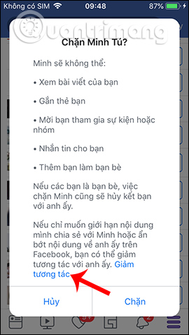 Tùy chọn giảm tương tác