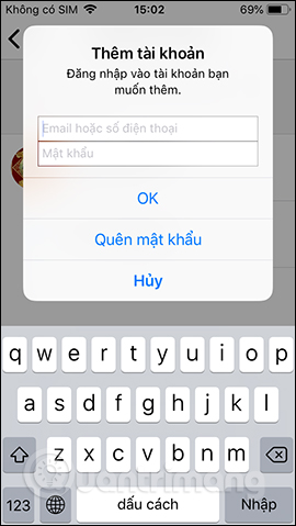 Nhập thông tin Messenger