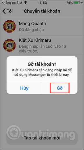 Đồng ý gỡ tài khoản Messenger