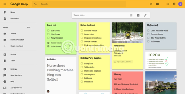 Giao diện Google Keep