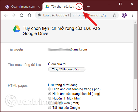 Click chọn biểu tượng dấu X trên tab Options để đóng tab lại