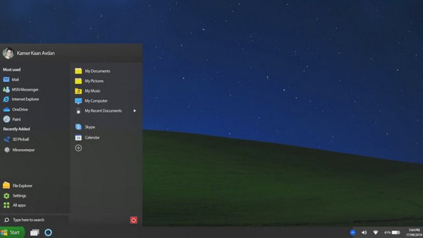 Windows XP phiên bản 2019 cũng được trang bị chế độ nền tối cho phù hợp với xu hướng hiện nay.