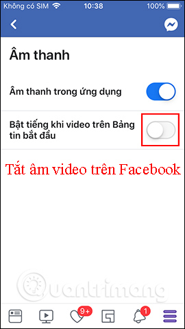 Tắt âm video Facebook iPhone