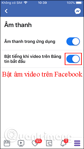 Bật âm video Facebook iPhone