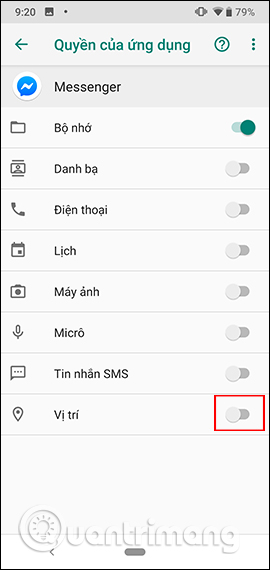 Tắt vị trí Messenger Android