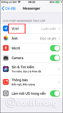 Vị trí trên Messenger