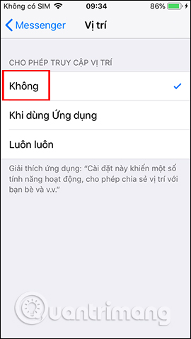 Messenger iPhone tắt vị trí