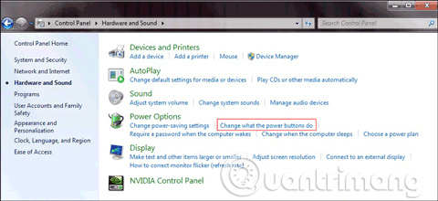 Thay đổi chức năng nút Power trên Windows 7