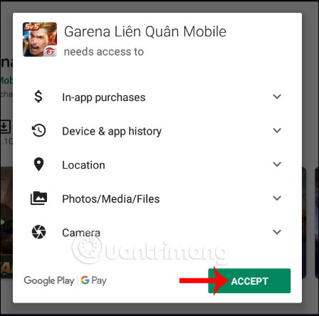Đồng ý quyền truy cập