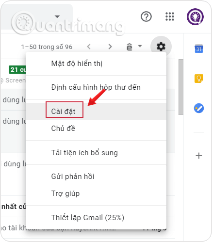 Vào Cài đặt tài khoản Gmail