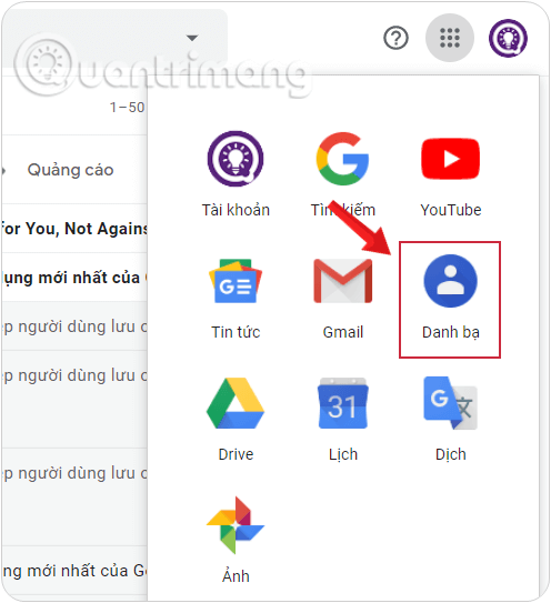 Open Contacts in the Google Apps list