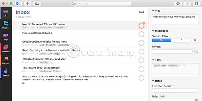 Thiết kế và giao diện người dùng của OmniFocus