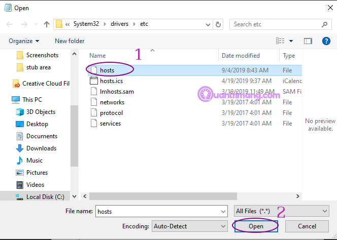 Chỉnh sửa file hosts trong Notepad
