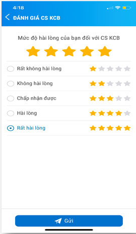 Người sử dụng chấm điểm và phản ánh ý kiến về nơi khám chữa bệnh 1