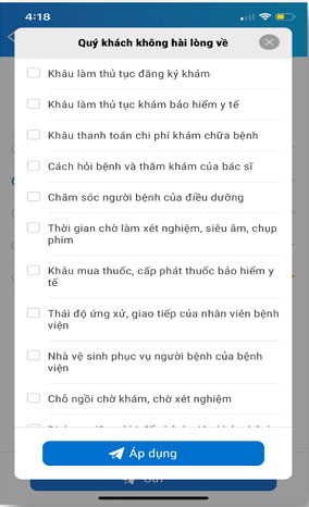 Người sử dụng chấm điểm và phản ánh ý kiến về nơi khám chữa bệnh 2