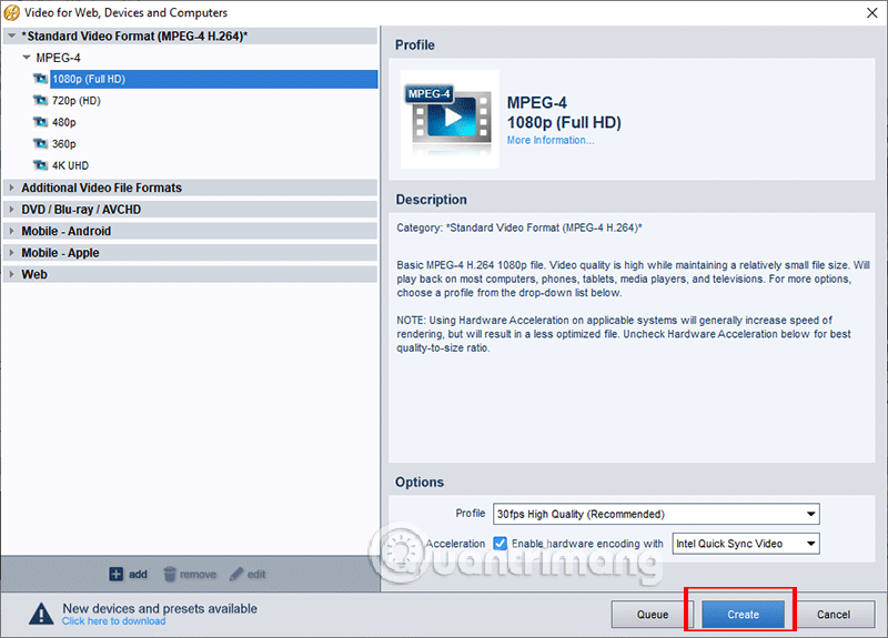 Chọn chất lượng video