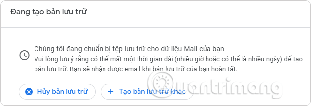 Email thông báo hoàn thành tạo tệp lưu trữ