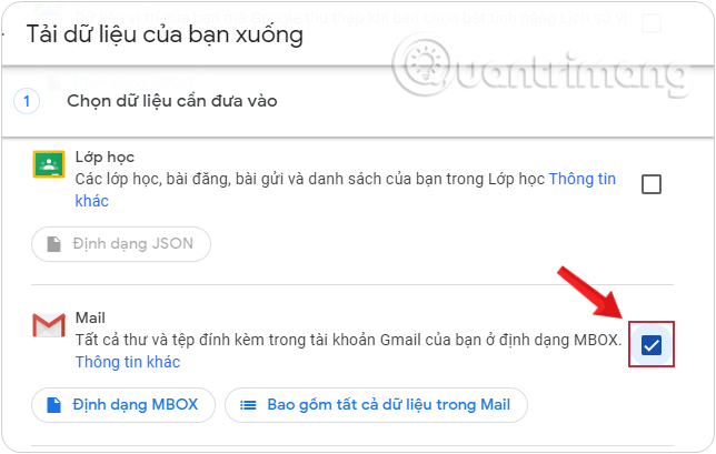 Chọn loại thư muốn tải về