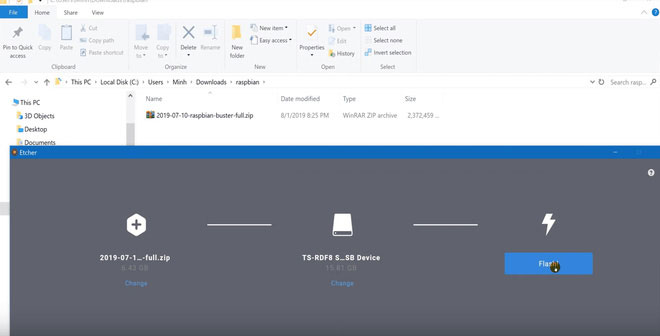 Flash file zip Raspbian Buster vào thẻ nhớ