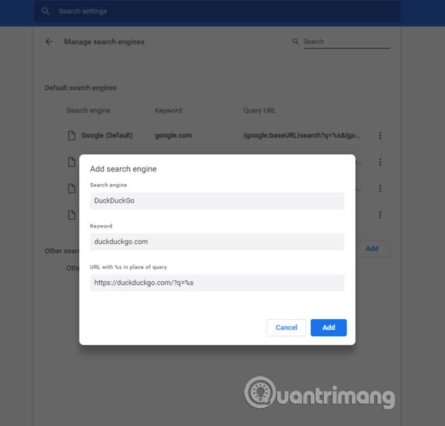 Điền thông tin trong Add search engine