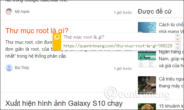 Link hiện trong tiêu đề