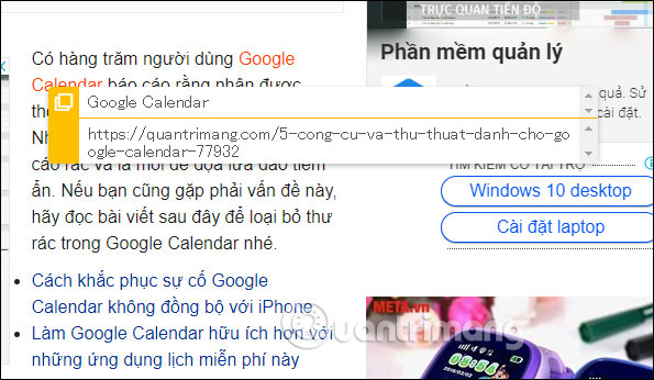 Link hiện trong đoạn được chèn