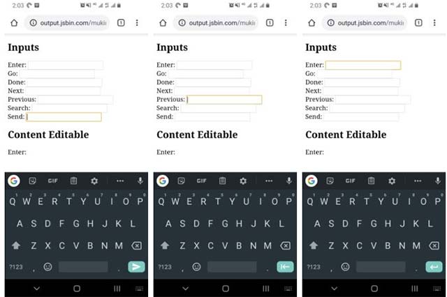 "Enter Key Hint" thay đổi tùy theo textbox