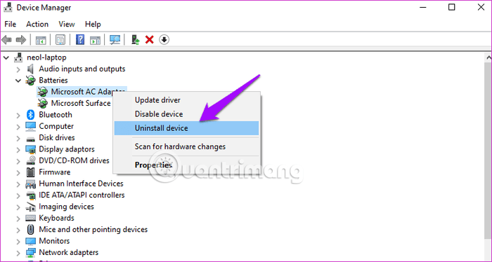 Click vào Uninstall device