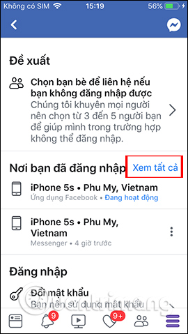 Xem nơi đã đăng nhập