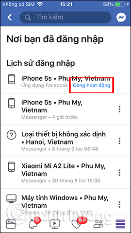 Thiết bị đang hoạt động