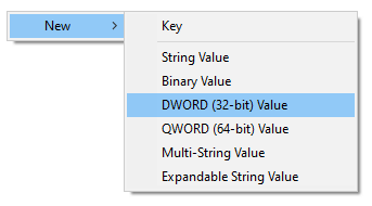 New > DWORD (32-bit Value)
