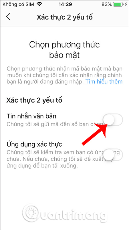 Bật nhận tin nhắn văn bản