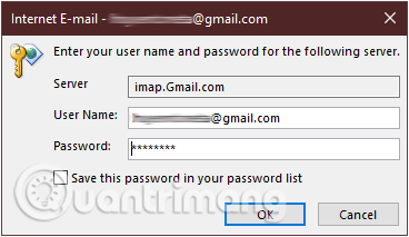 Hiển thị hộp thoại Enter Network Password