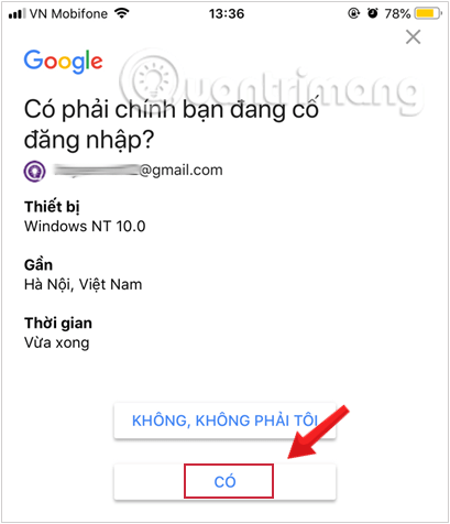 Mở ứng dụng Gmail trên điện thoại để xác nhận bước thứ 2