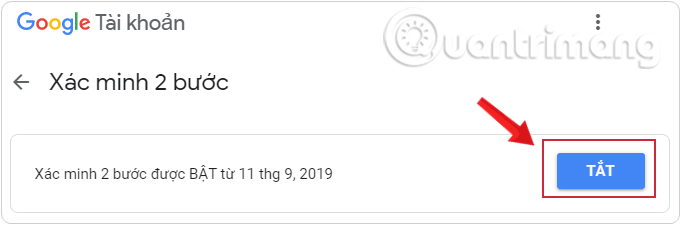 Tắt chức năng bảo mật 2 lớp trên Gmail