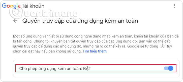 Nhấn vào BẬT để bật quyền truy cập