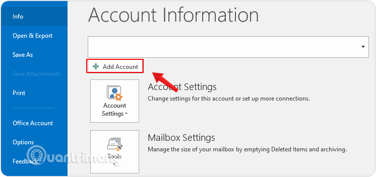 Chọn Add Account trên giao diện Account Information