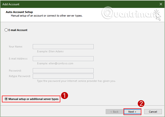 Chọn Manual Setup or additional server types