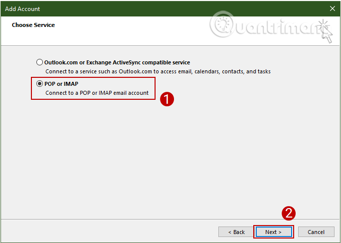 Chọn POP or IMAP trên giao diện Choose Service