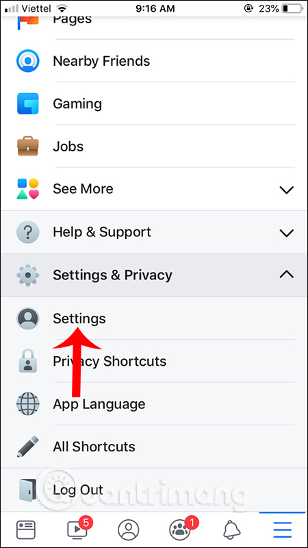 Settings Facebook