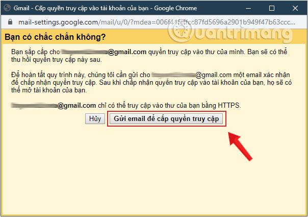 Xác nhận địa chỉ email được gán quyền