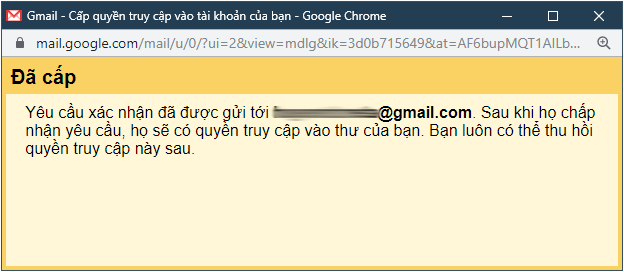 Thông báo gán quyền truy cập thành công