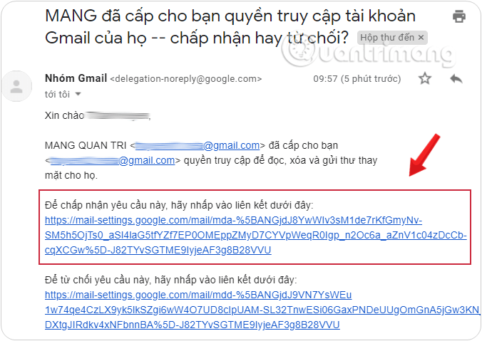 Ủy quyền truy cập vào hộp thư của họ cho người dùng khác trong miền