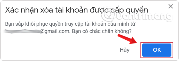 Xác nhận xóa email được gán truyền truy cập