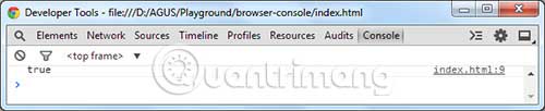 Trong Console, bạn sẽ thấy trình duyệt xuất văn bản với nội dung “true”
